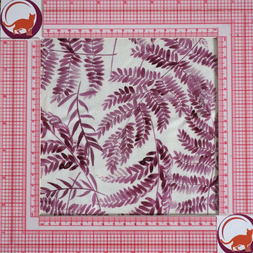 Preview: Viskose Crepe Blätter Zweige violett weinrot  ecru